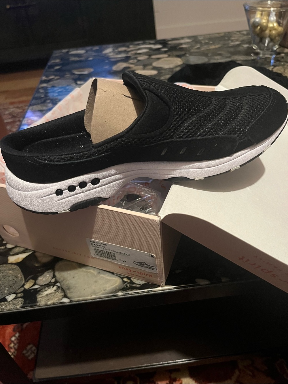 Easy Spirit Black Mesh Slip-On Mule with White Sole